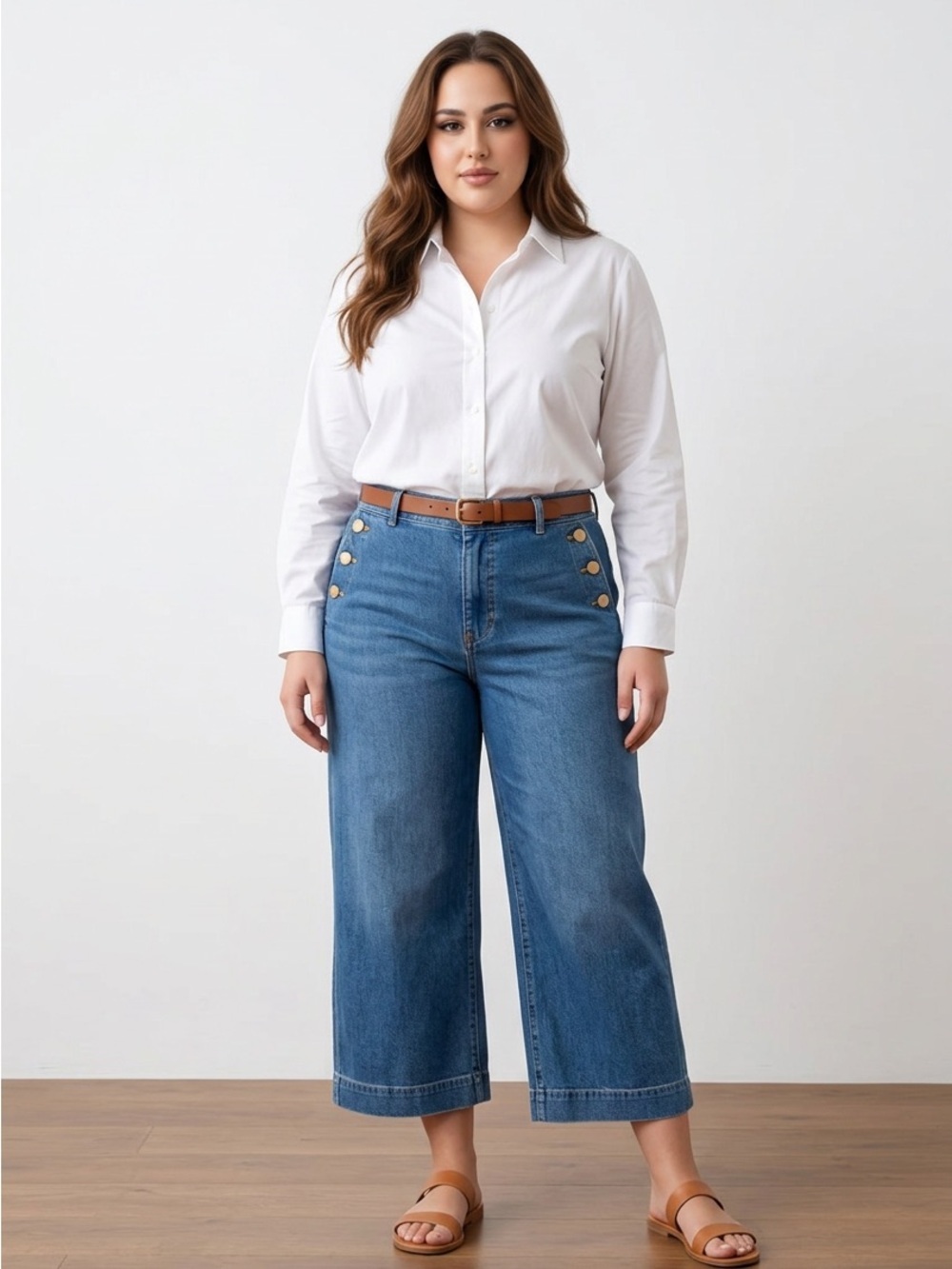 High Rise Cropped Wide-Leg Jeans | Dex | Gold Button Detail | Size 20